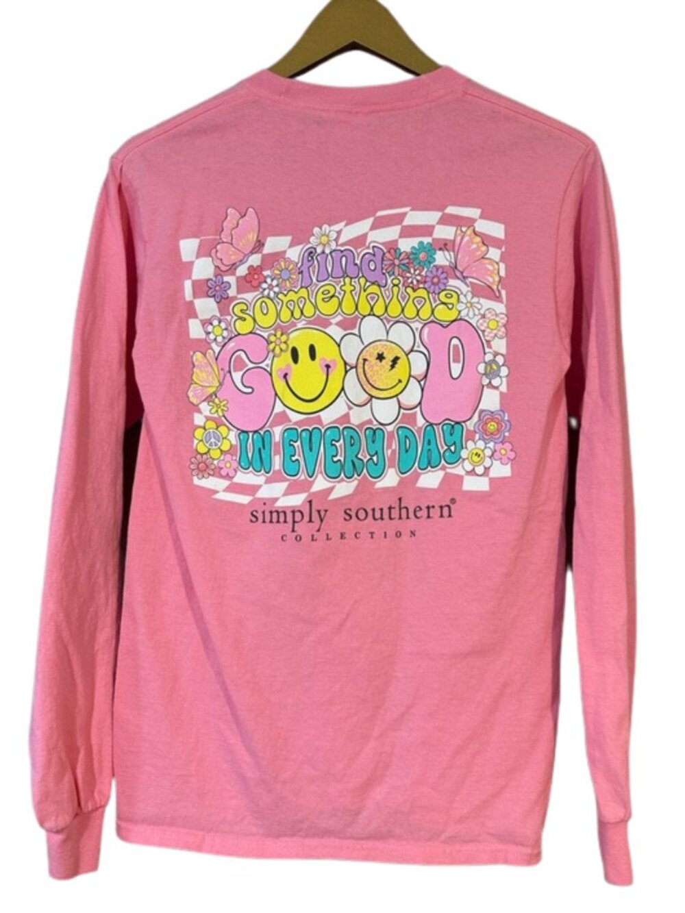 Simply Southern “Find Something Good In Every Day” Long Sleeve Tee | Pink Smiley
